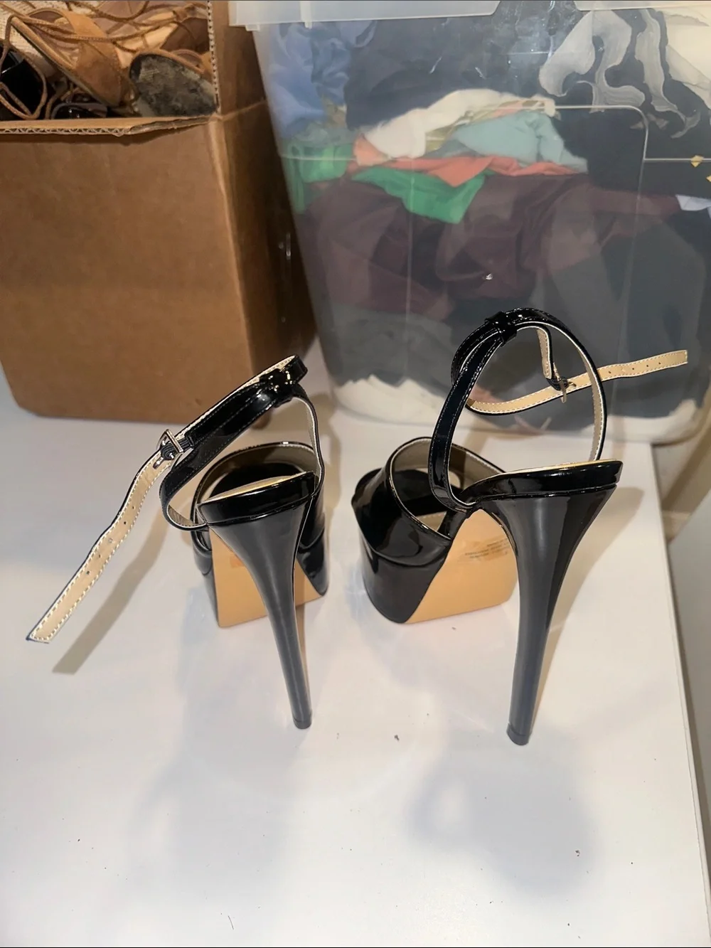 EGO Black Patent Platform Ankle-Strap Heels